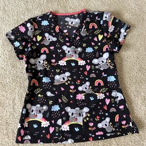Pediatric scrub top with koalas and rainbows